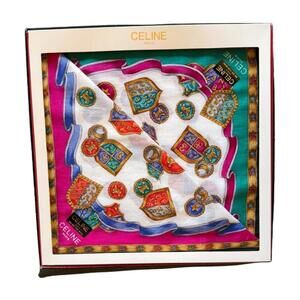 New Celine Gift Box with Two Silk Scarves with Colorful Crest Pattern